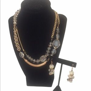 Goldtone Clear Lucite Necklace And Earrings